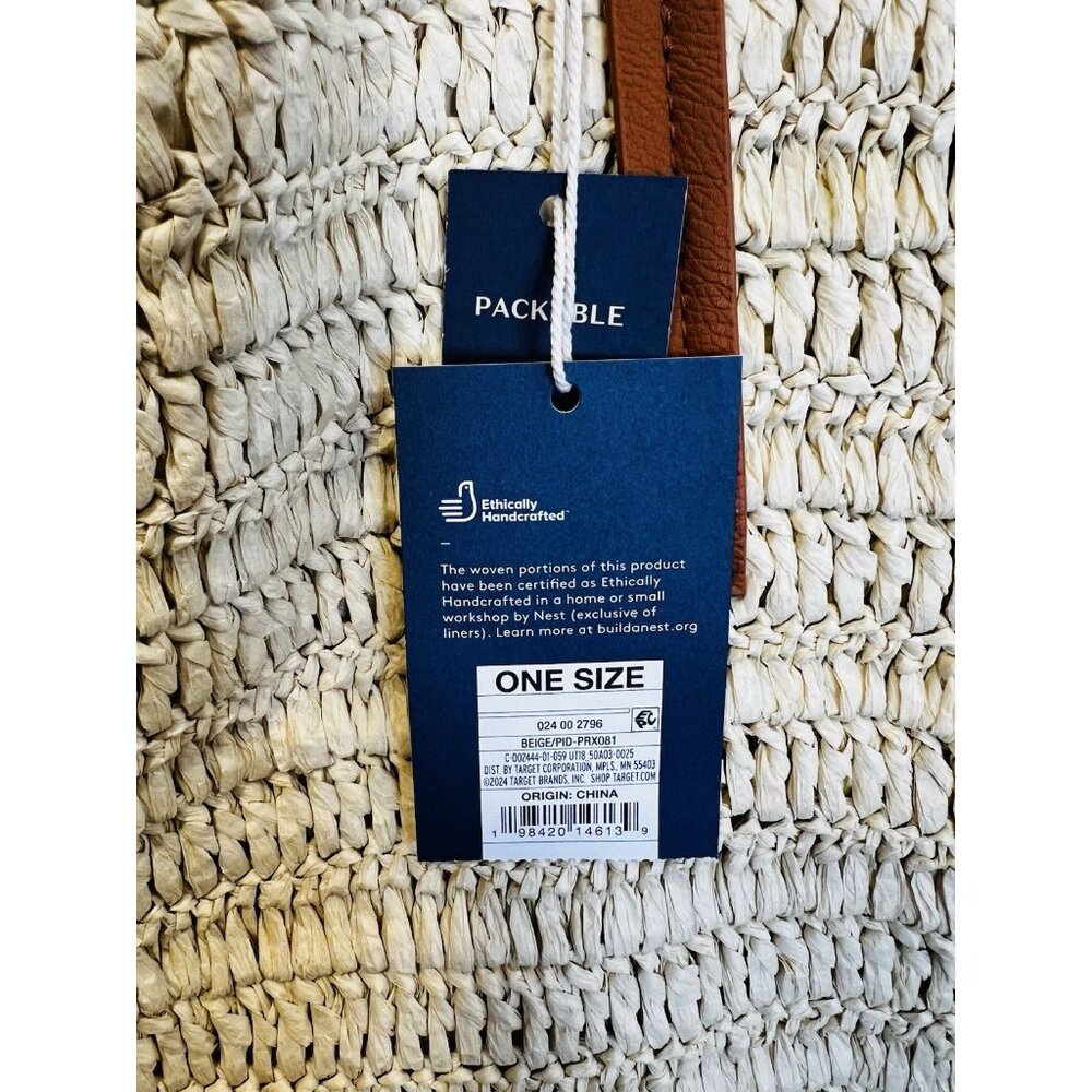 Universal Thread Straw Packable Checker Boxy Tote… - image 5